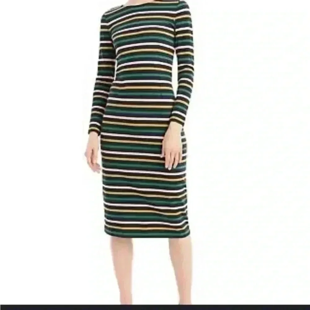 J crew striped colorful fitted midi dress in size 00